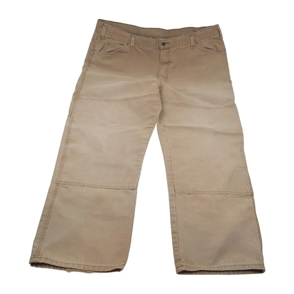 VTG Dickies Men’s Brown Double Knee Duck Canvas Carpenter Pants 42x30 Distressed
